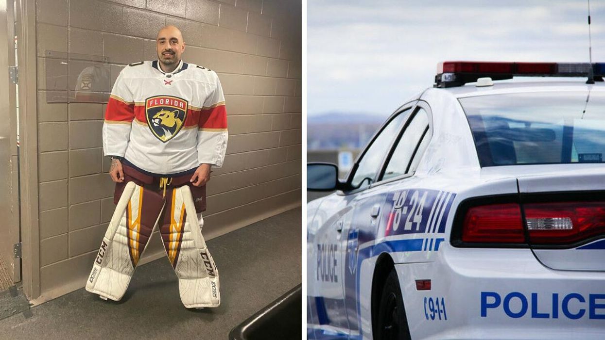 Patrick Chèvrefils. Droite : Voiture de police du SPVM.