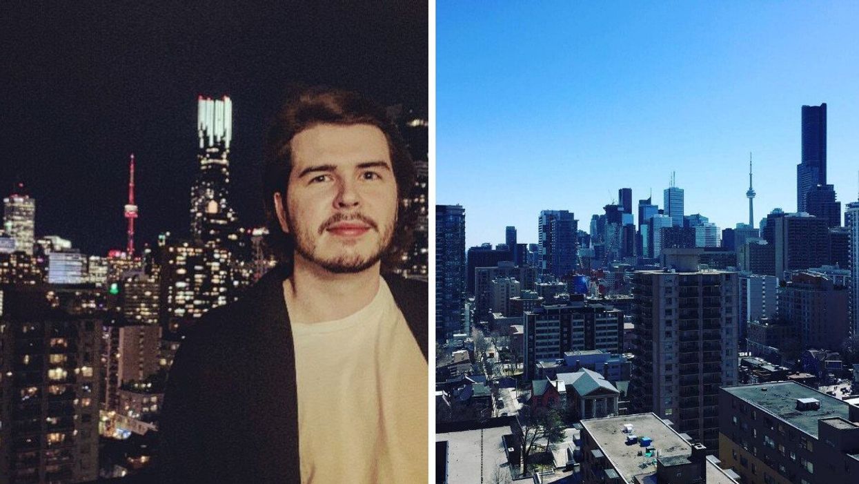 Patrick on his balcony. Right: The apartment's view.