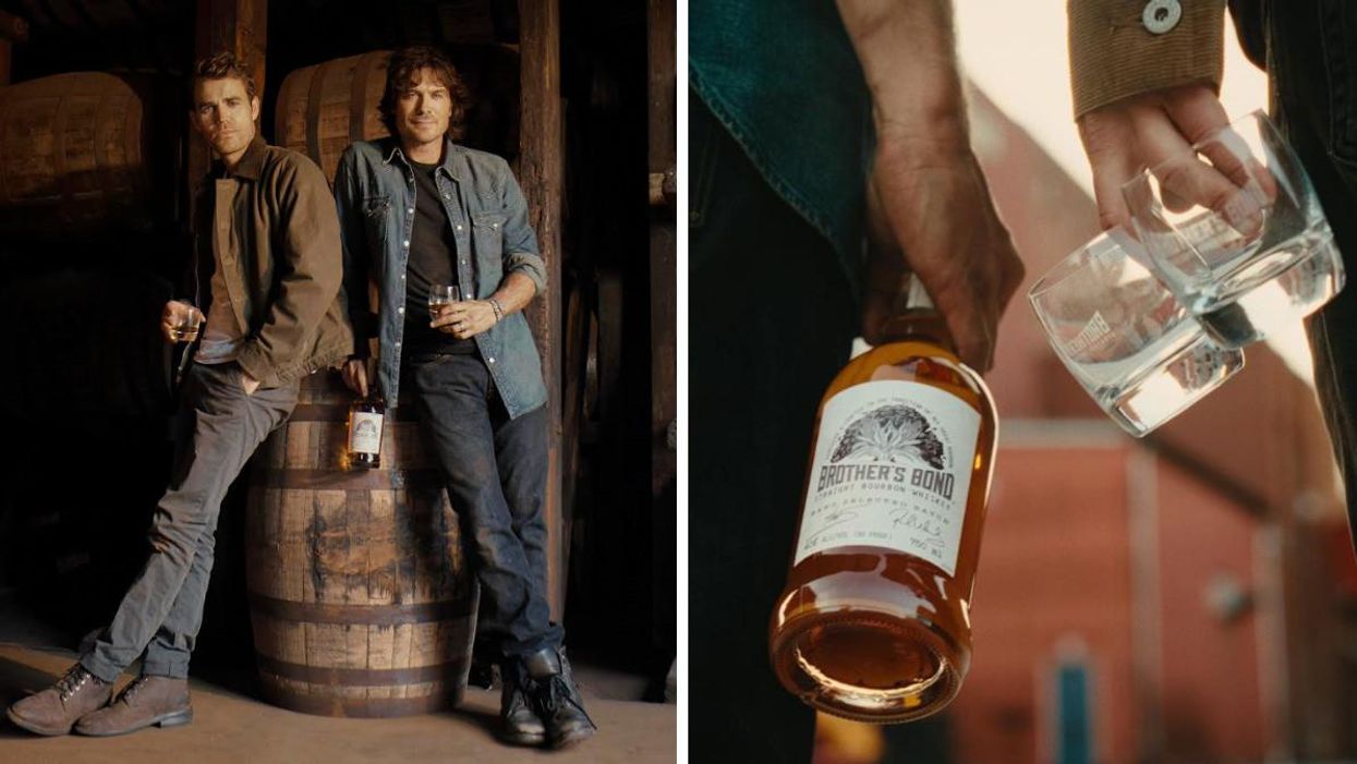 Paul Wesley and Ian Somerhalder. Right: Brother's Bond Bourbon.