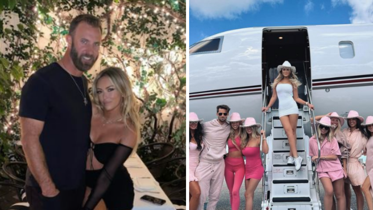 Paulina Gretzky and Dustin Johnson. Right: Paulina Gretzky at her bachelorette party.