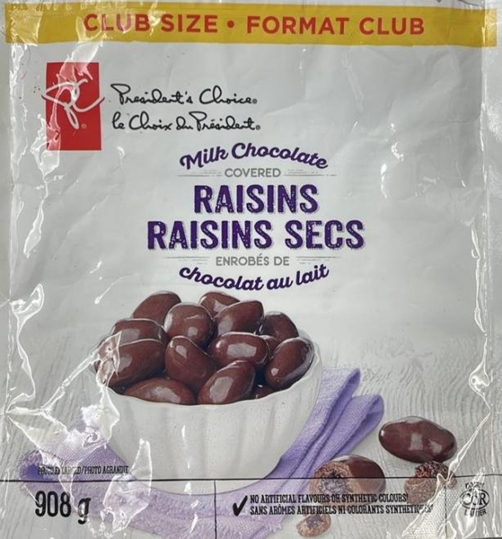 PC brand Milk Chocolate Covered Raisins.