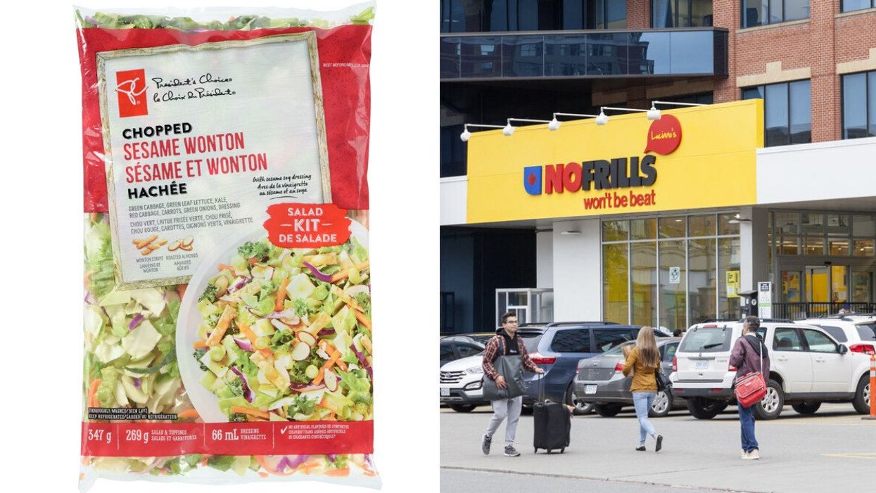 PC Sesame Wonton Chopped Salad Kit. Right: NOFRILLS store.