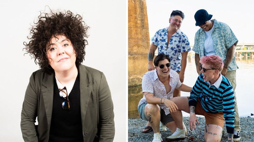 Peau de Loup owner Adelle Renaud. Right: Four models wearing Peau de Loup.