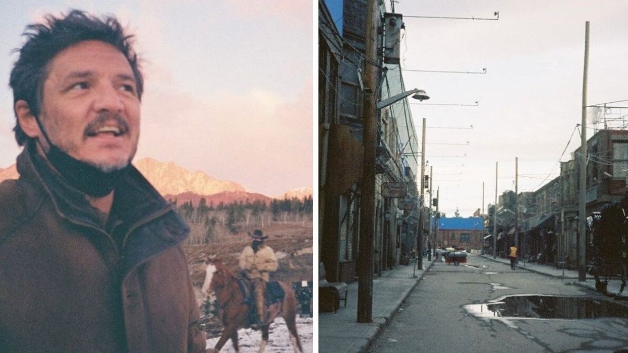 Pedro Pascal on set for The Last Of Us. Right: Huge parts of Calgary and Edmonton were closed for filming.