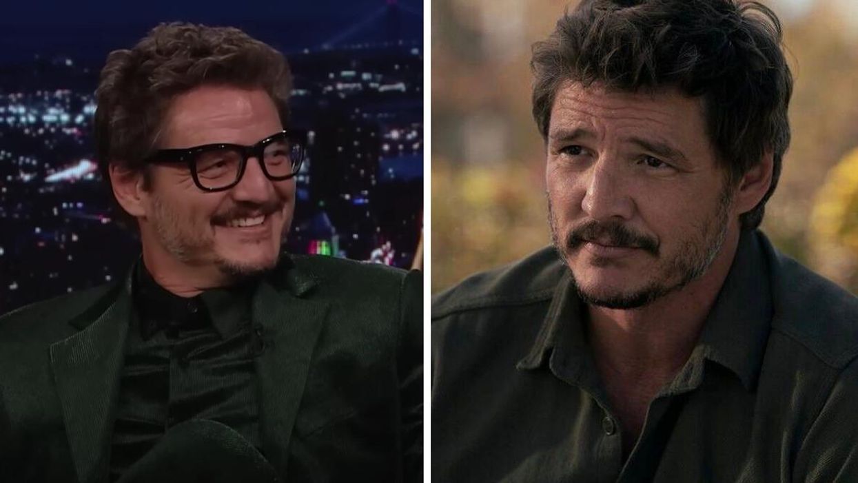 Pedro Pascal on The Tonight Show on Feb 2, 2023. Right: Pedro Pascal as Joel in The Last of Us.