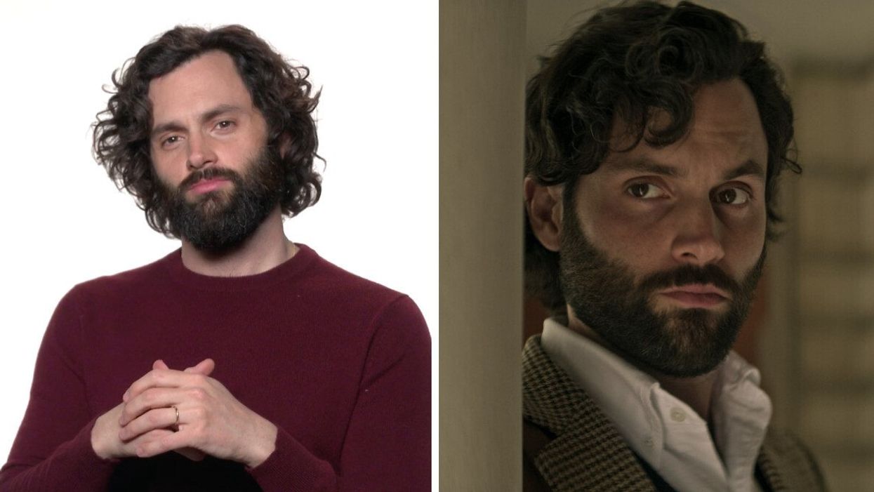 Penn Badgley. Right: Penn Badgley as Joe Goldberg in the Netflix show 'You.'