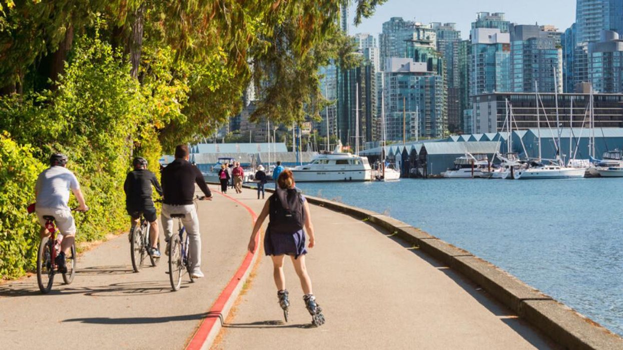 People along the seawall in Vancouver.