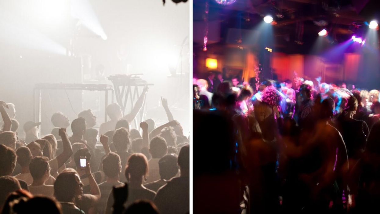 People at a concert. Right: People dancing at a club.