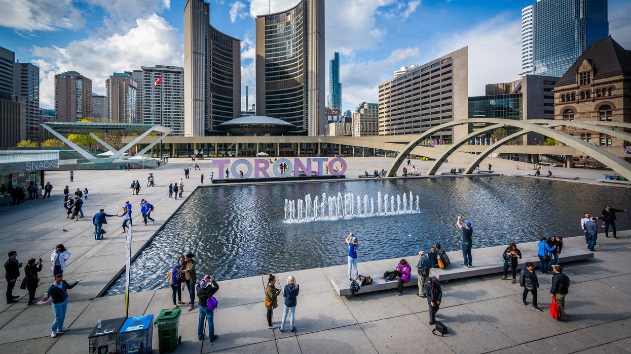 People at Nathan Phillip Square in toronto.