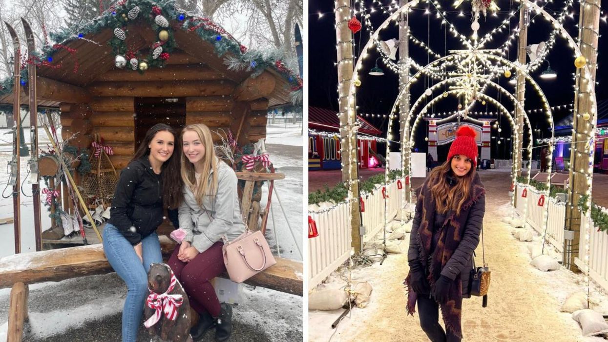 People at Spruce Meadows Christmas Market. Right: Someone at Edmonton Christmas Market.