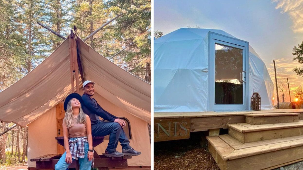 People at Sundance by Basecamp. Right: A dome at Refuge Bay.