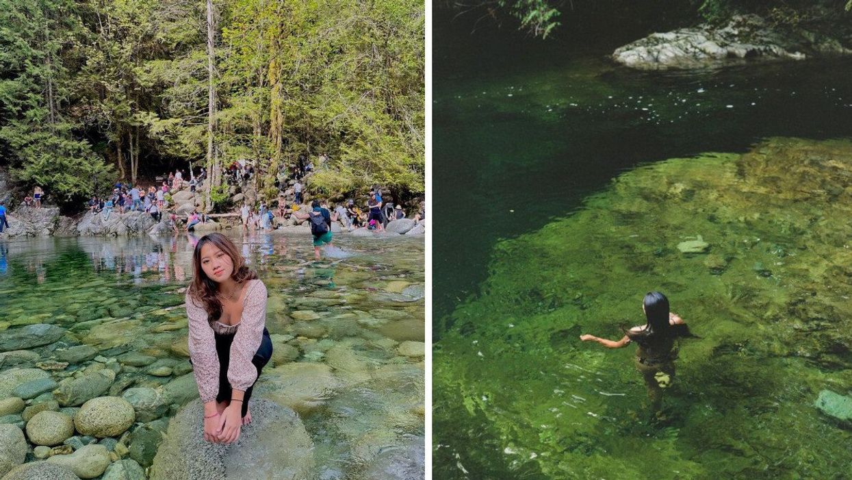 People at the 30-foot pool in Lyn Canyon, North Vancouver.