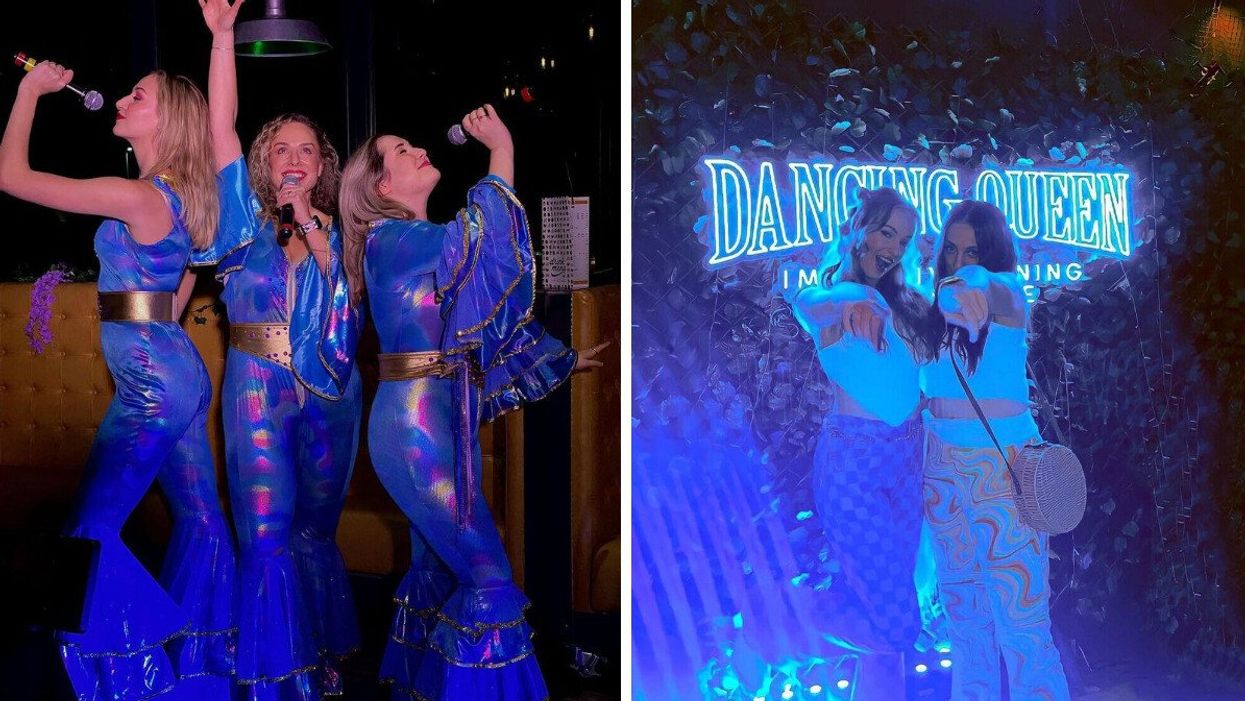 People at the "Mamma Mia" immersive dining experience.