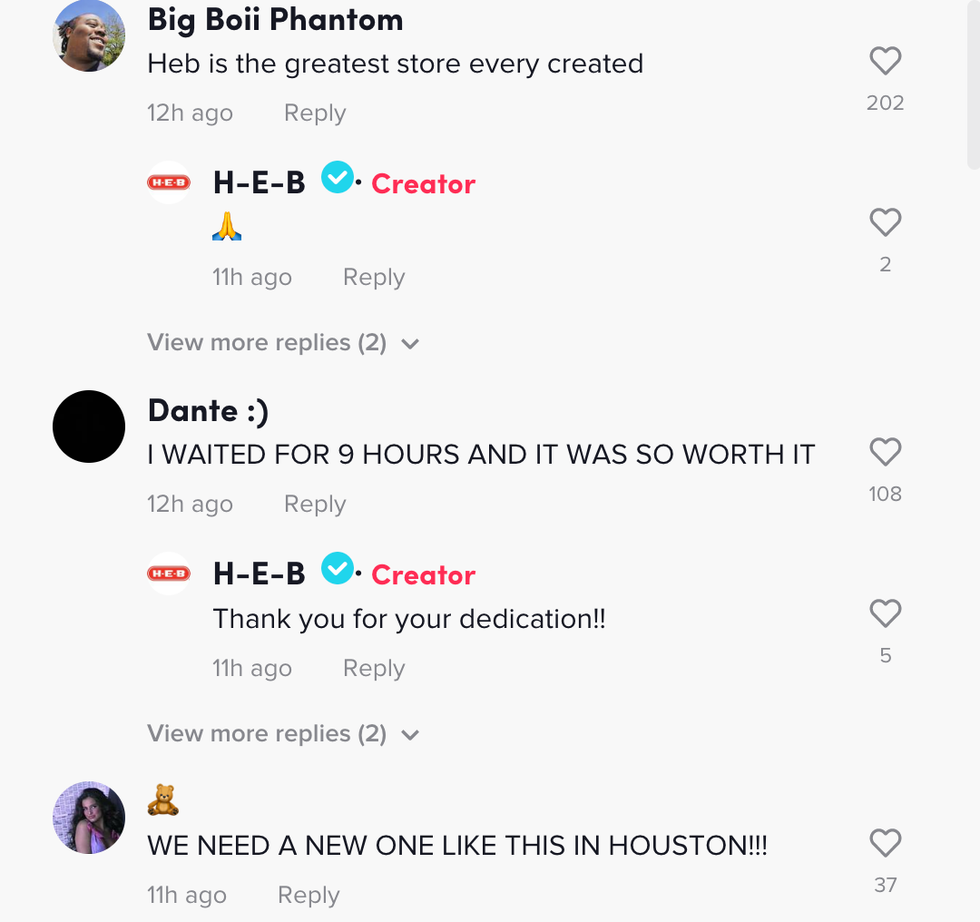 People commenting on H-E-B Frisco's TikTok tour.