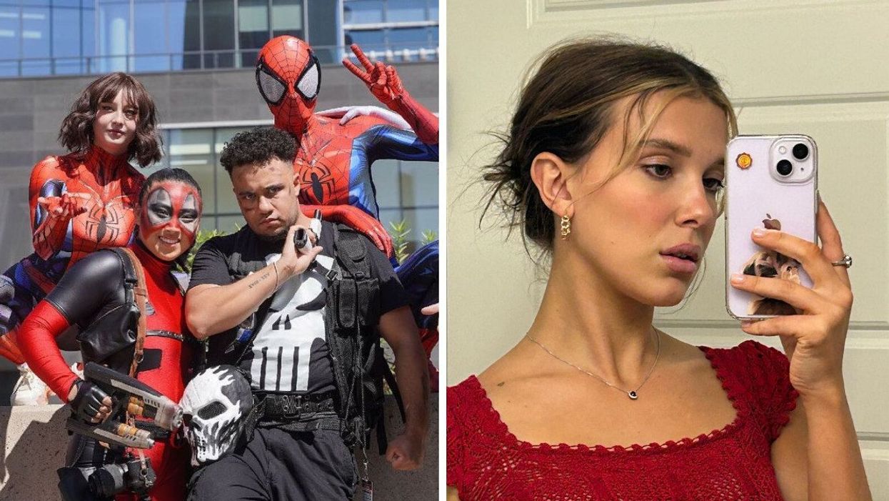 People dressed up at Fan Expo. Right: Millie Bobby Brown.