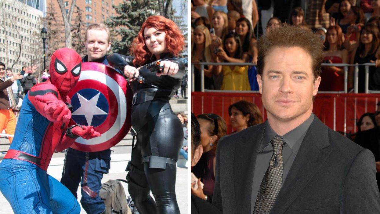 People dressed up for the Calgary Expo. Right: Brendan Fraser.