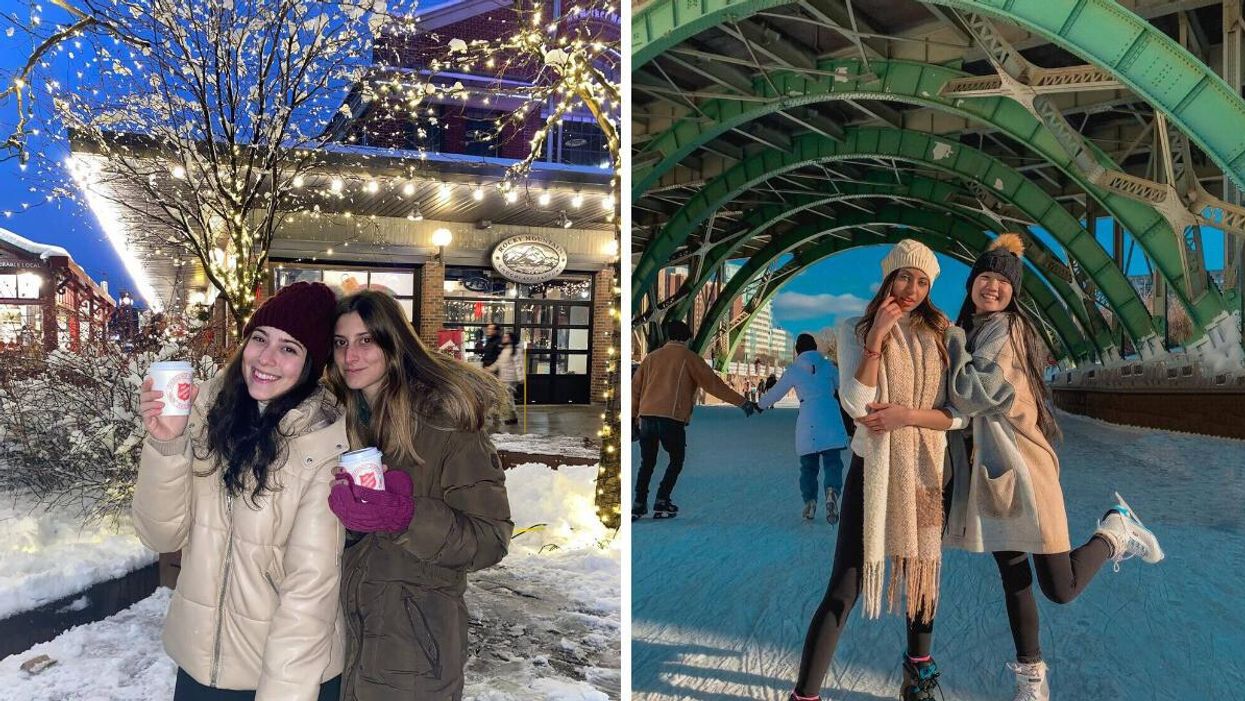 People enjoying Byward Market in Ottawa. Right: Posing for a picture at Rideau Canal.