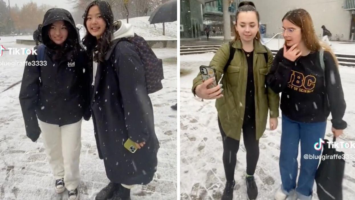 People in B.C. dressed for winter. Right: Albertans dressed for winter.
