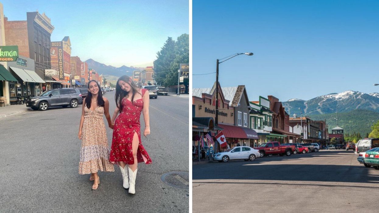 People in Livingston, Montana. Right: Whitefish, Montana