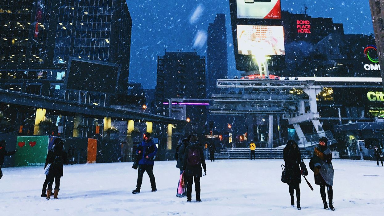people in toronto during a snowstorm