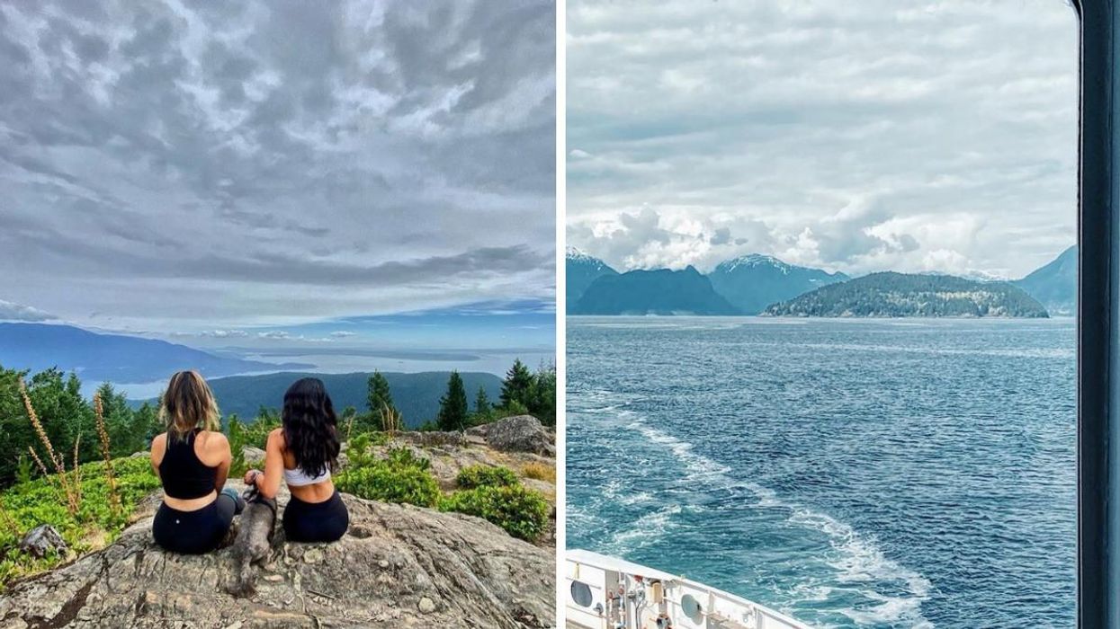 People on a hike in B.C. Right: BC Ferries.