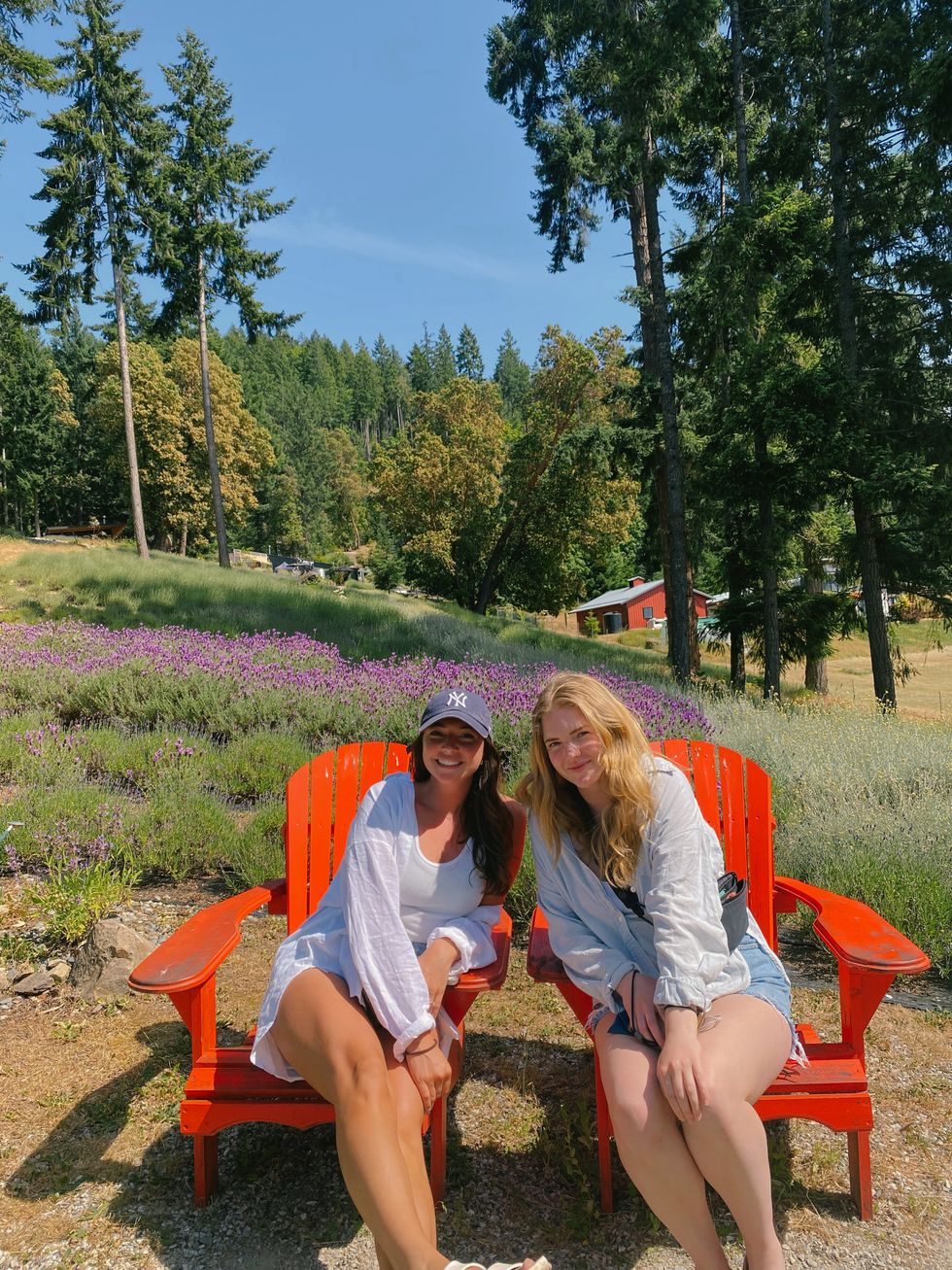 People sitting in a garden.