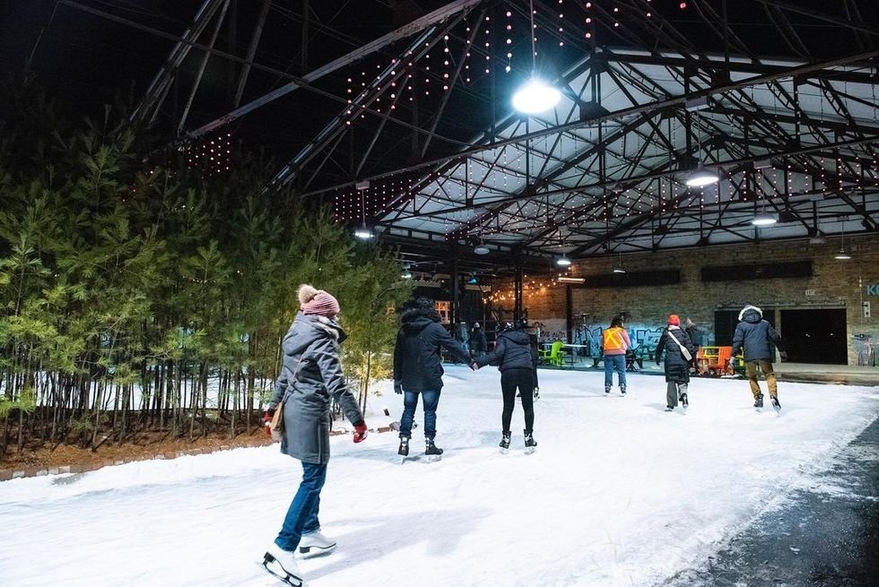 People skate at the Evergreen Brick Works in Toronto.