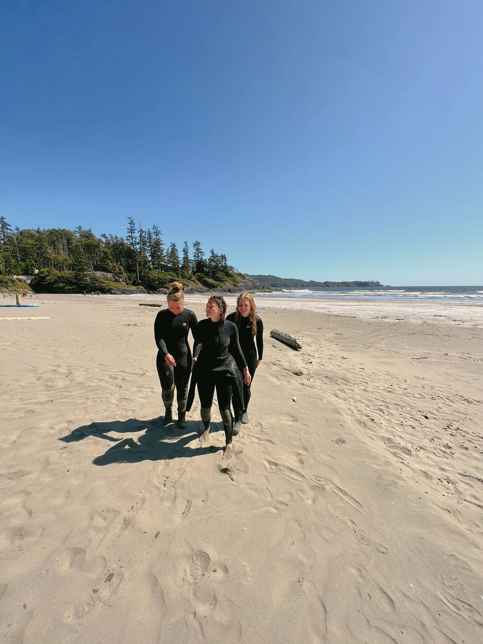 People surfing at Chesterman Beach in Tofino.