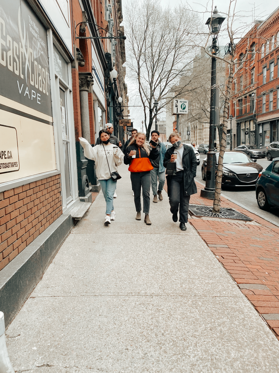 People walking down the streets in Saint John, New Brunswick.