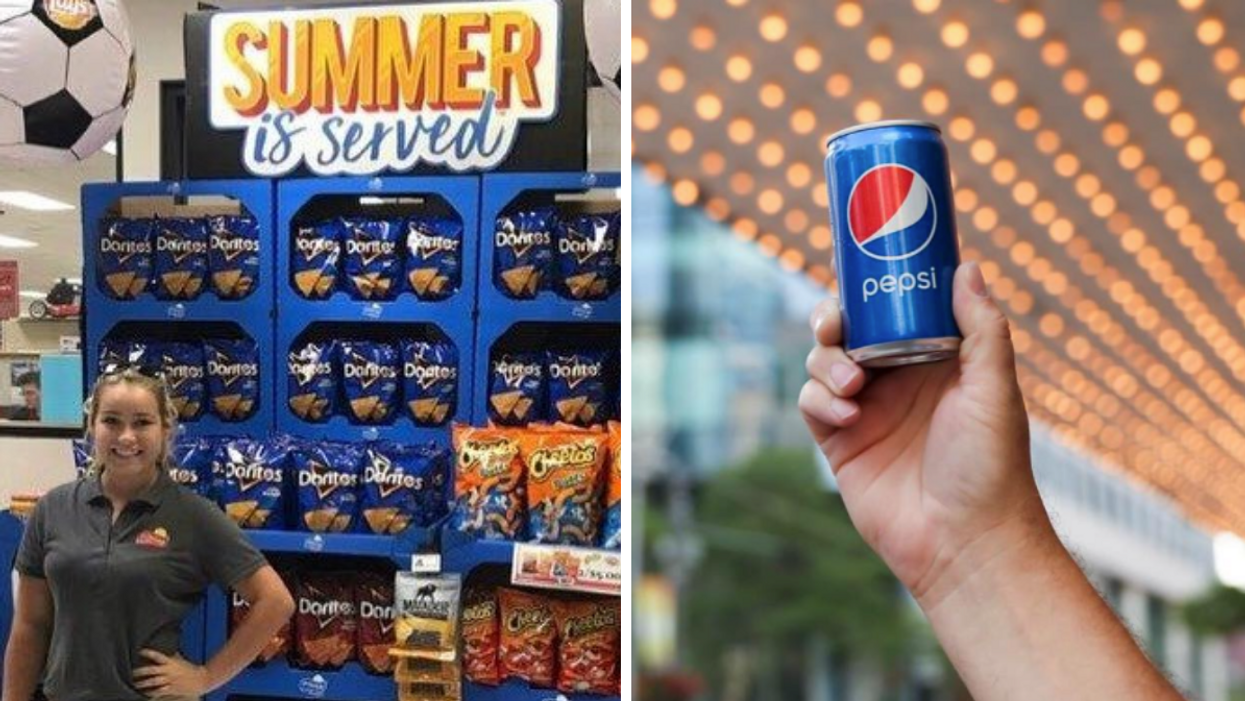 PepsiCo employee. Right: Can of Pepsi