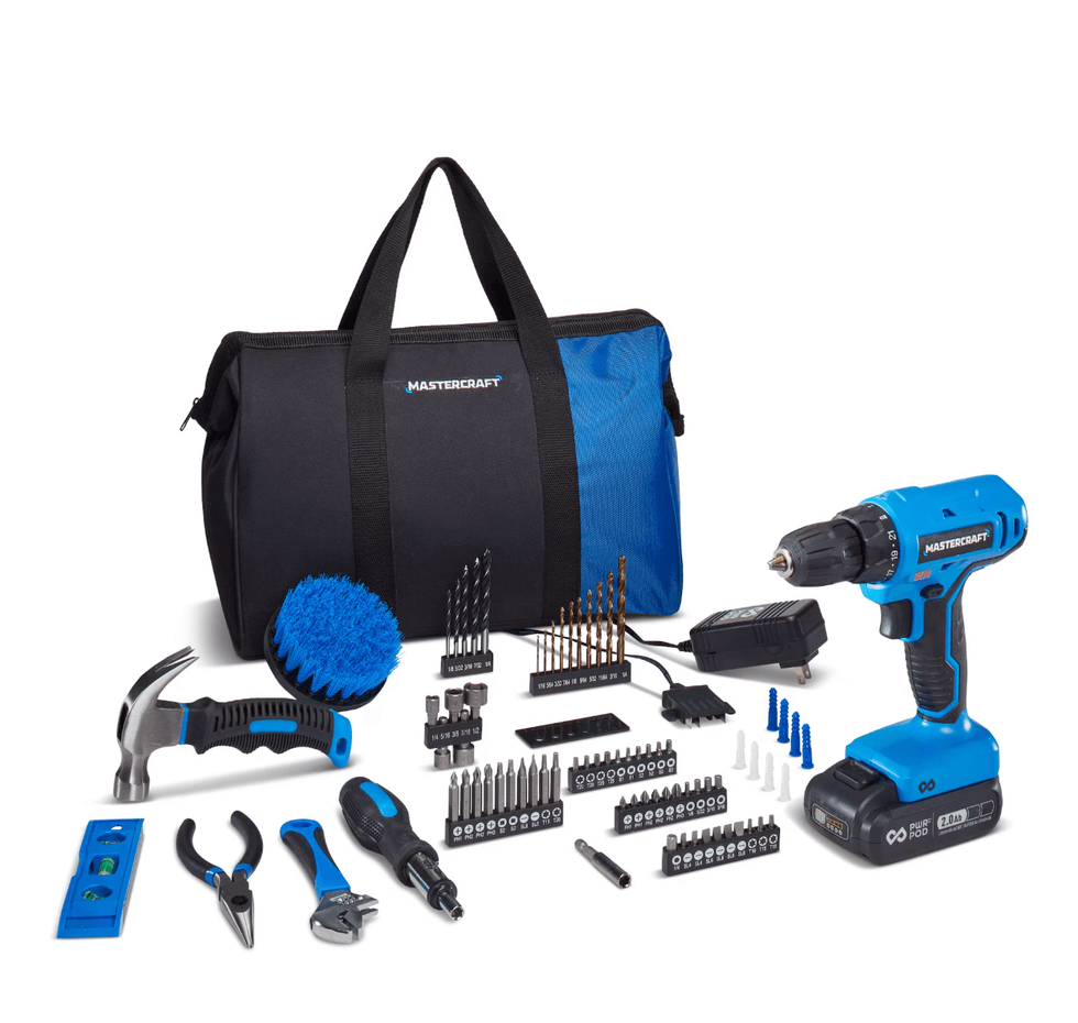 Perceuse-visseuse Mastercraft 20 V, 1 vitesse, 83 accessoires, batterie et chargeur PWR POD, sur le site du Canadian Tire.