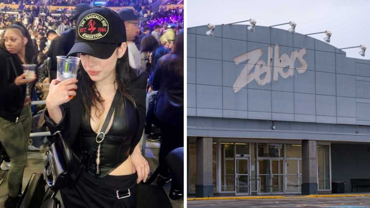 Person at a concert. Right: Zellers store.