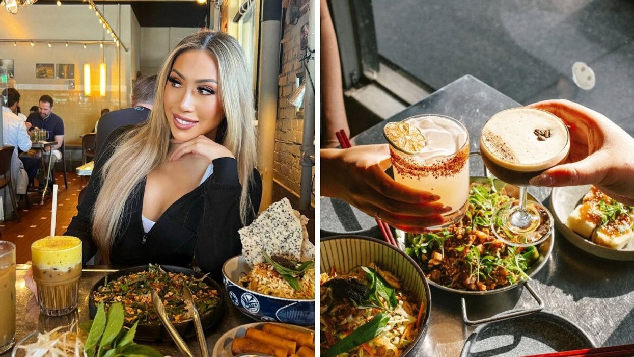 Person at a restaurant. Right: Vancouver restaurant.