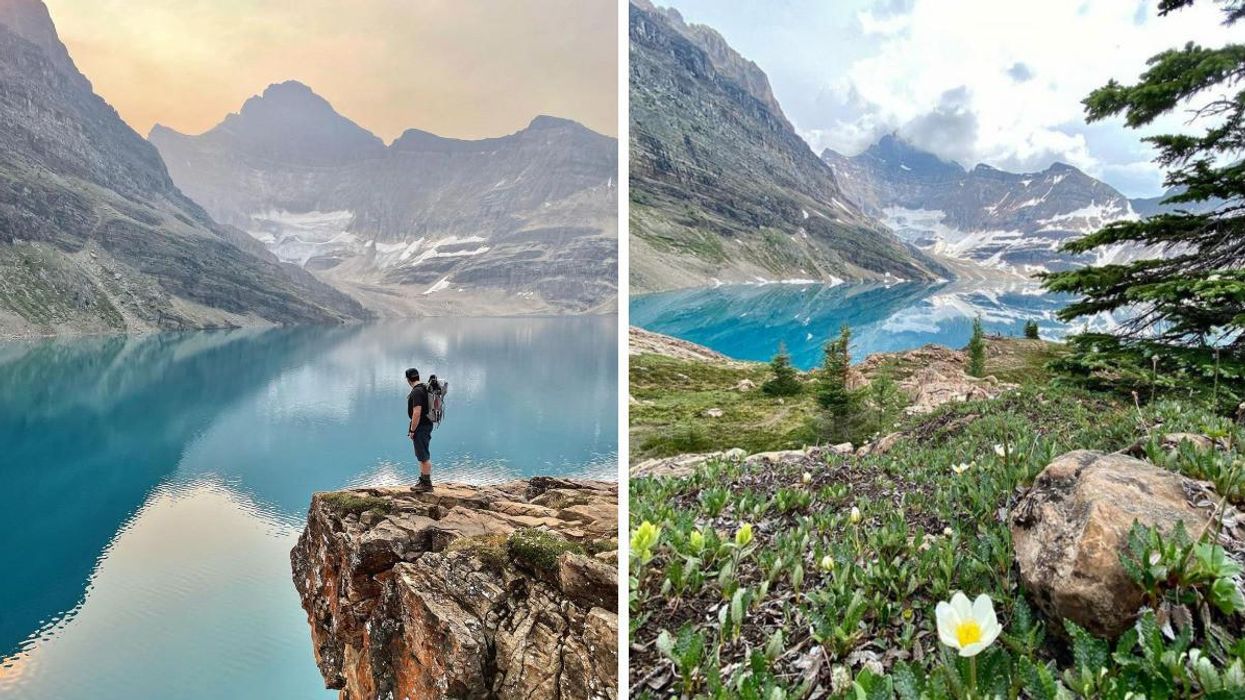 Person at Lake McArthur in B.C. Right: Lake McArthur in Yoho National park, B.C.