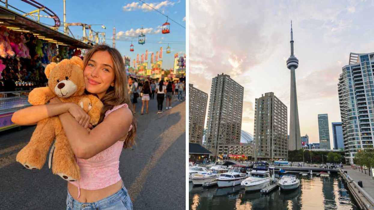 Person at the CNE. Right: The city of Toronto.