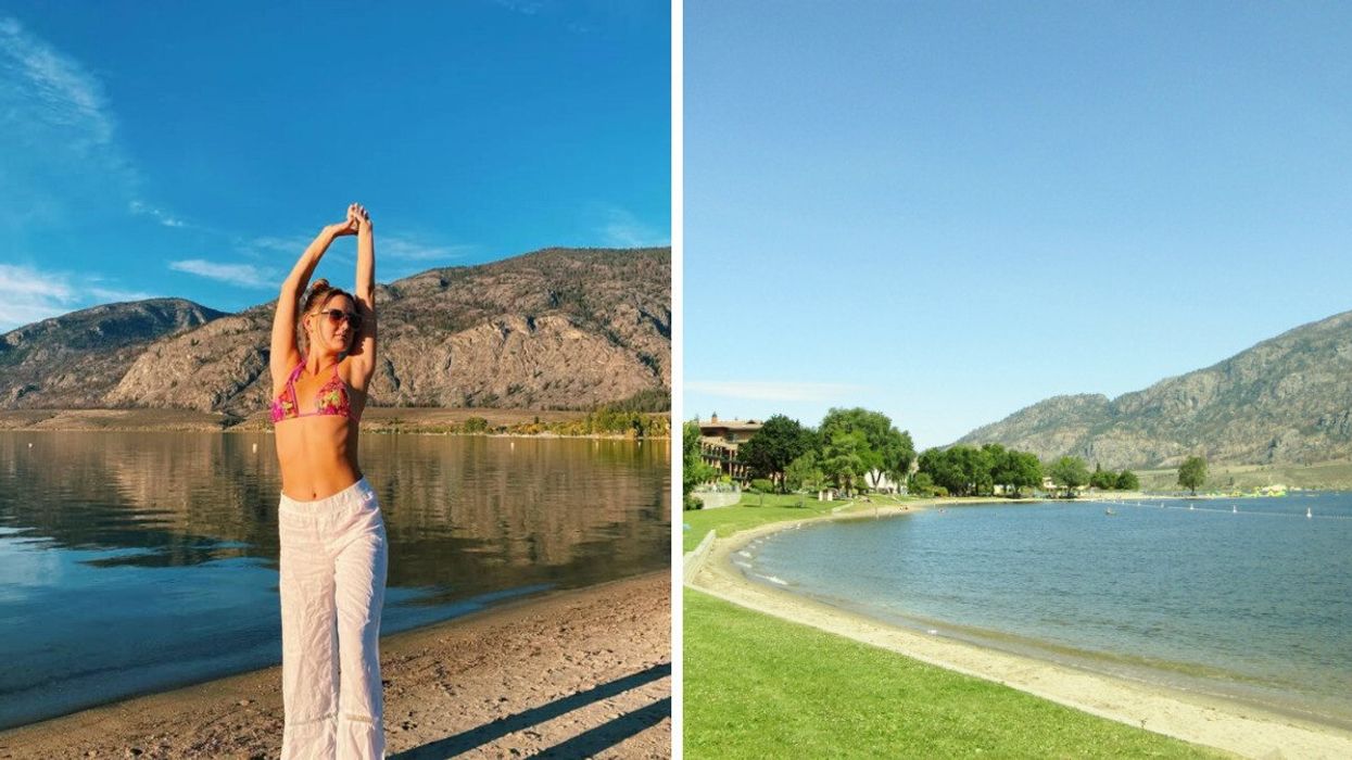 Person by a lake. Right: A lake.