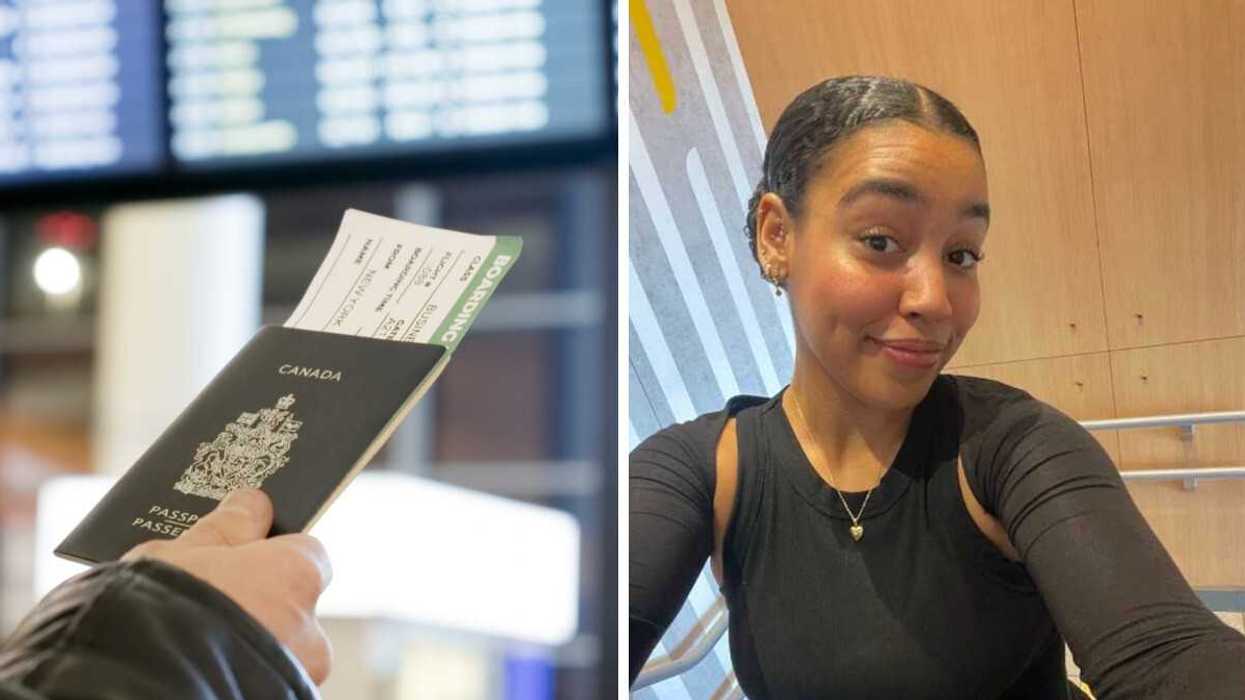 Person holding a Canadian passport. Right: A selfe.