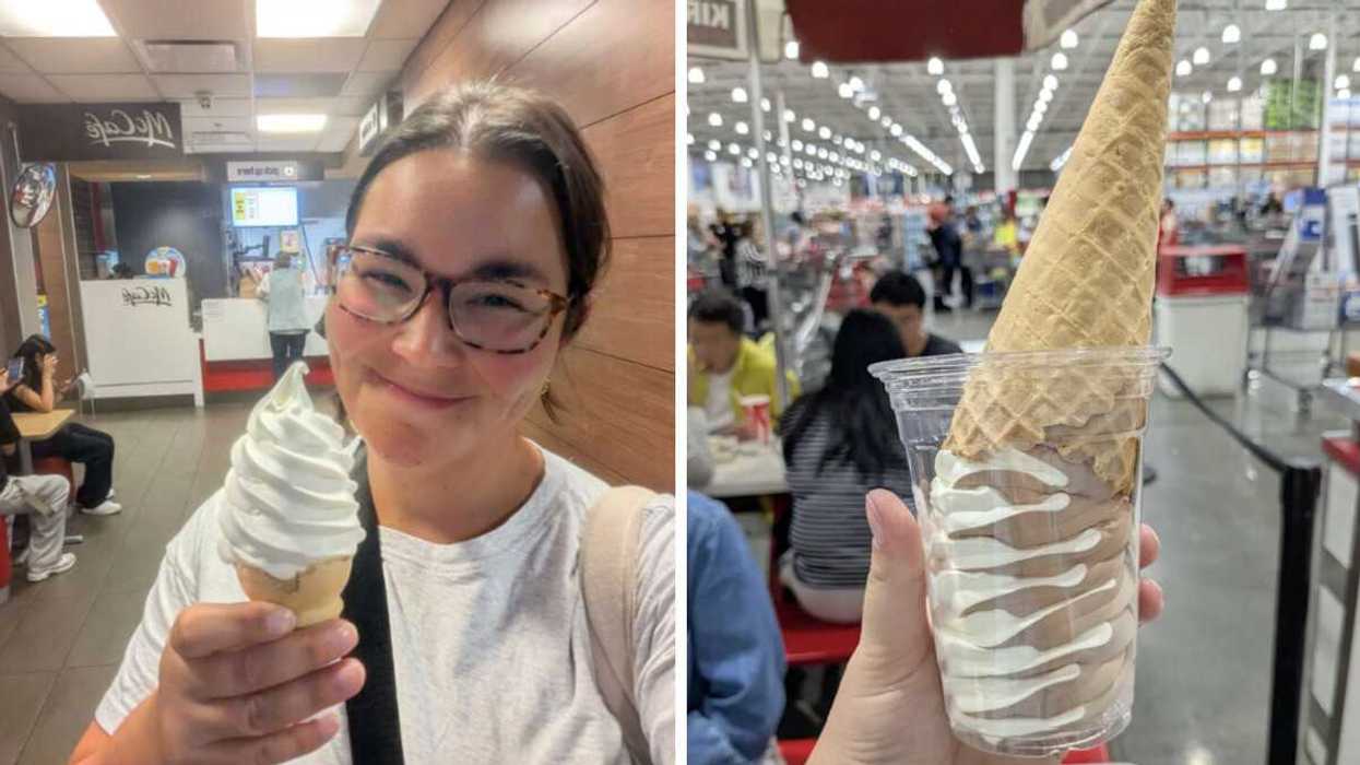 Person holding a McDonald's ice cream. Right: Costco Canada ice cream cone.