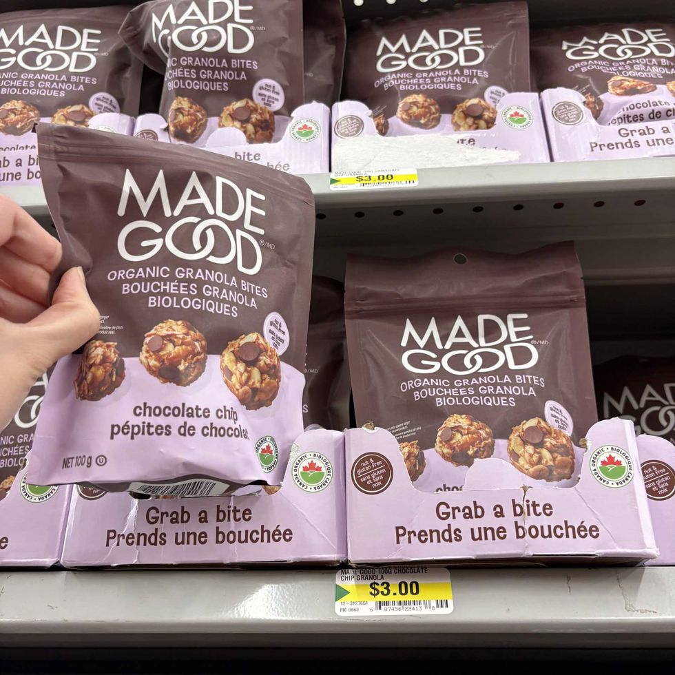 person holding bag of Made Good granola bites at Dollarama