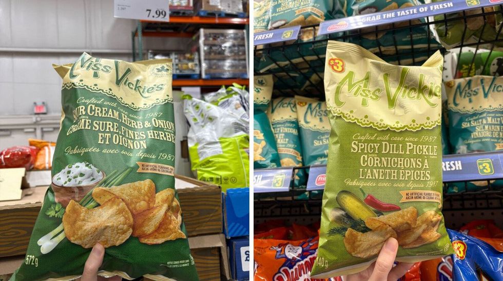 person holding bags of miss vickie's chips at costco and dollarama