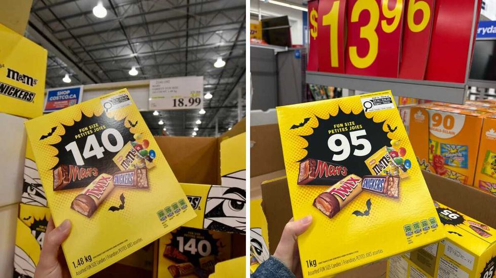 person holding box of mini mars, twix, snickers and peanut m&ms at costco. person holding box of mini mars, twix, snickers and peanut m&ms at walmart
