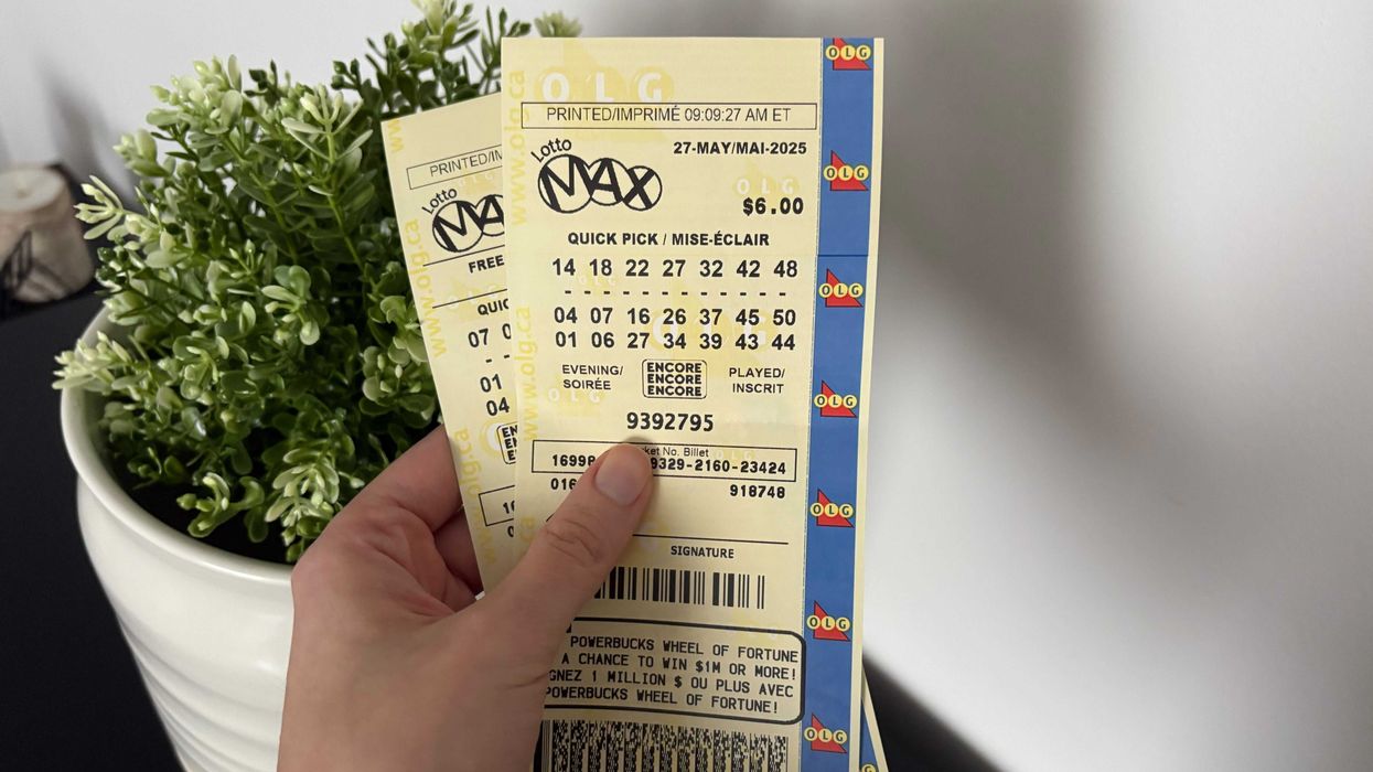 person holding olg lotto max tickets