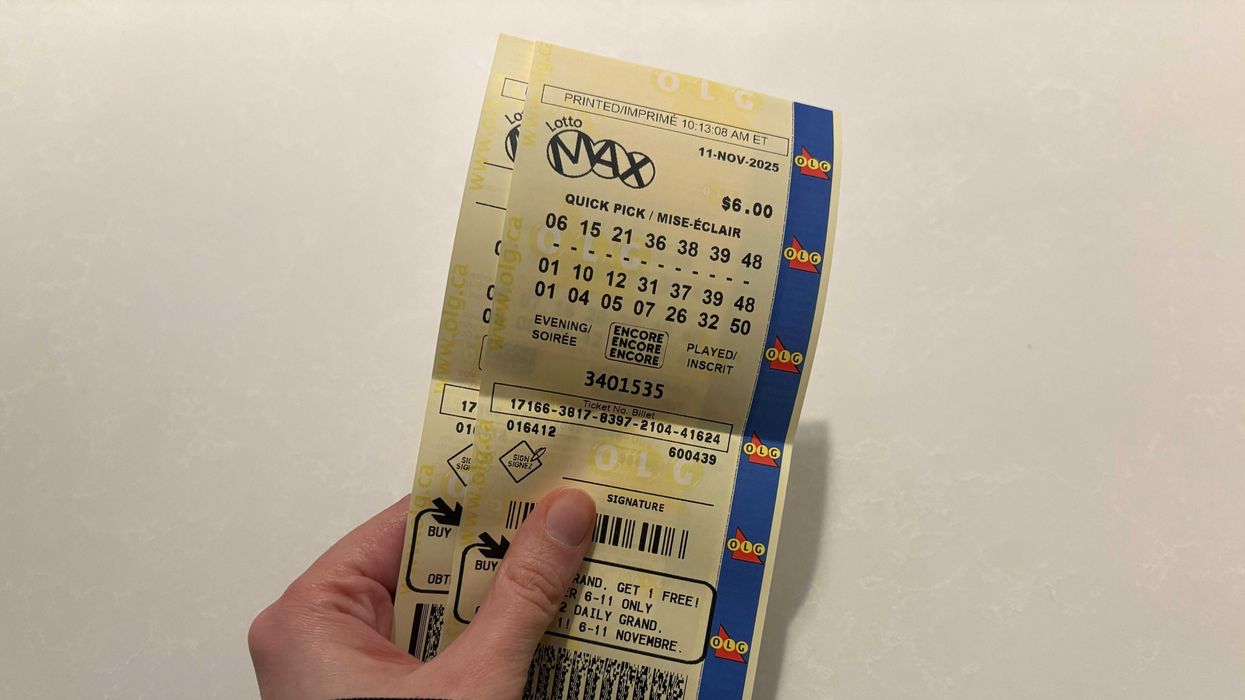 person holding olg lotto max tickets