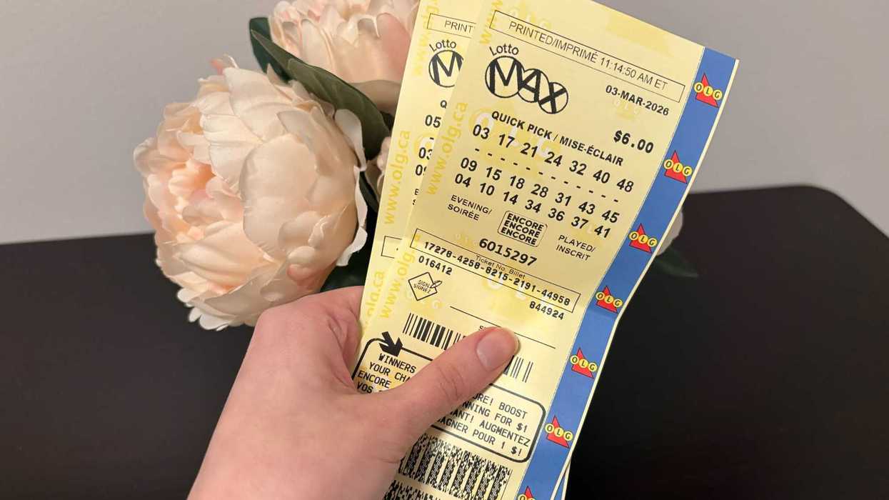 person holding two olg lotto max tickets