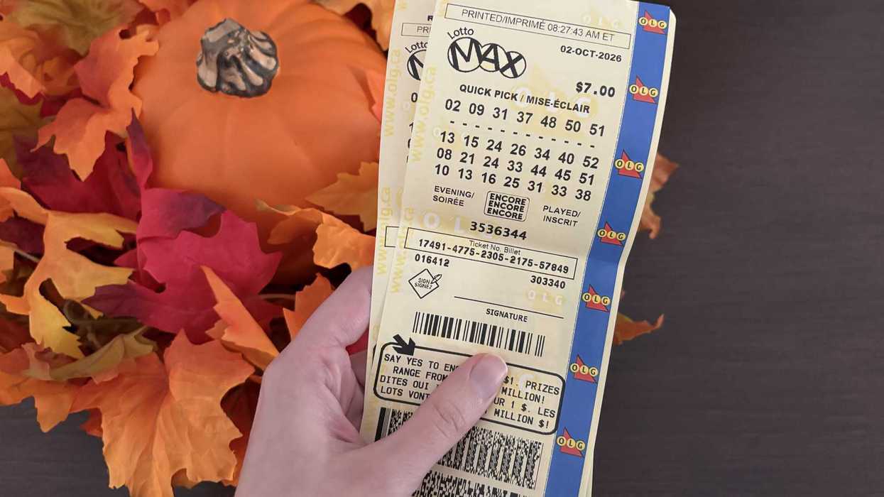 person holding two olg lotto max tickets