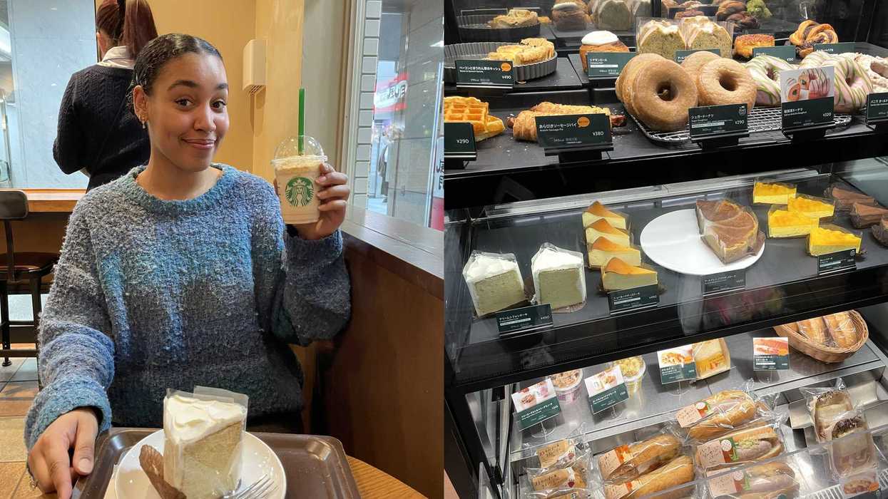 Person in a Japanese Starbucks. Right. Starbucks in Japan food.