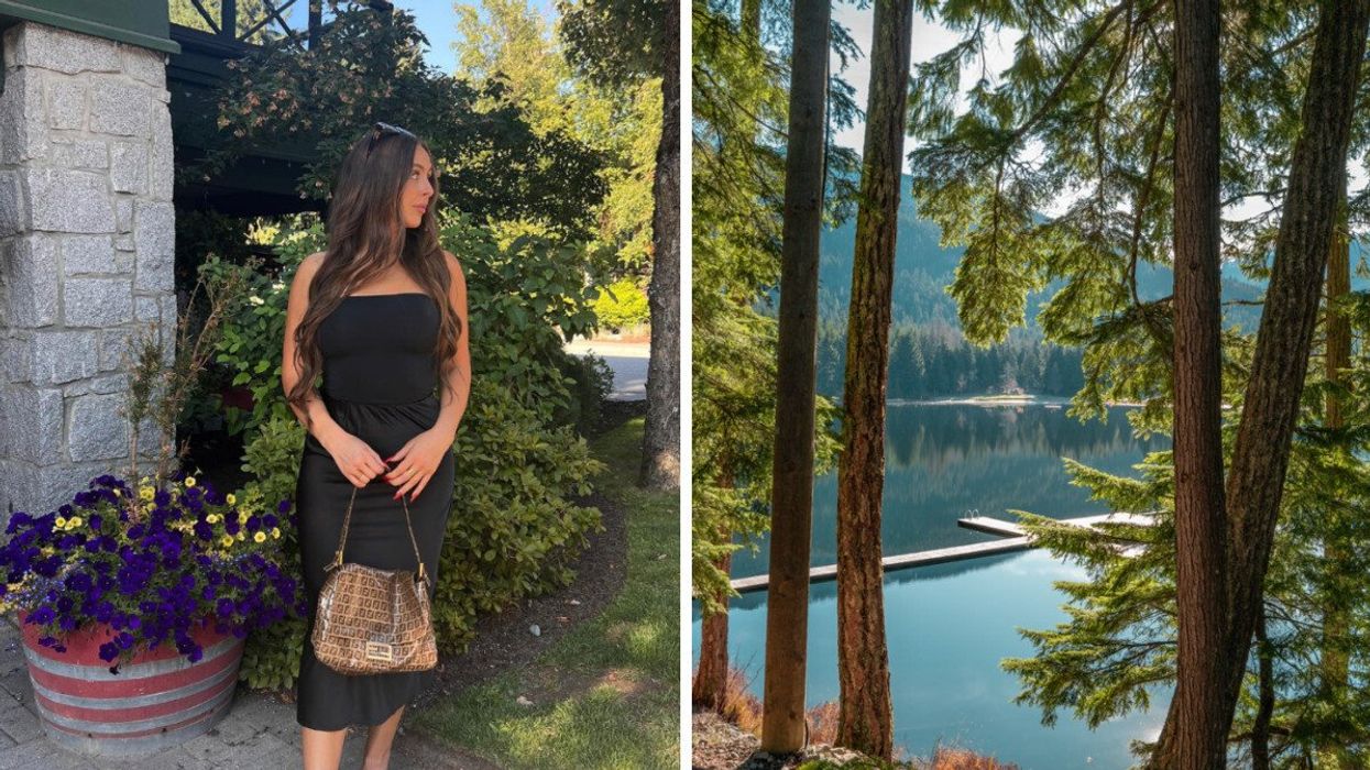 Person in a small town in BC. Right: Lost Lake.