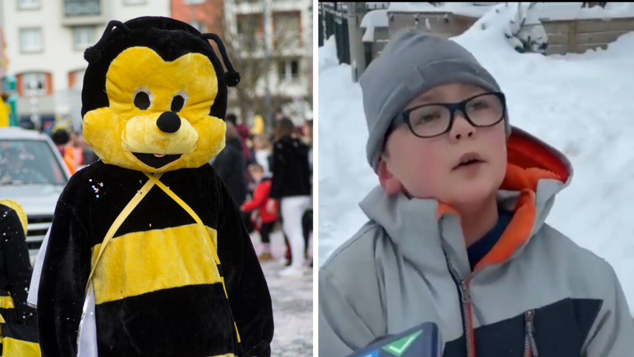 Person in bee costume. Right: Carter Trozzolo.