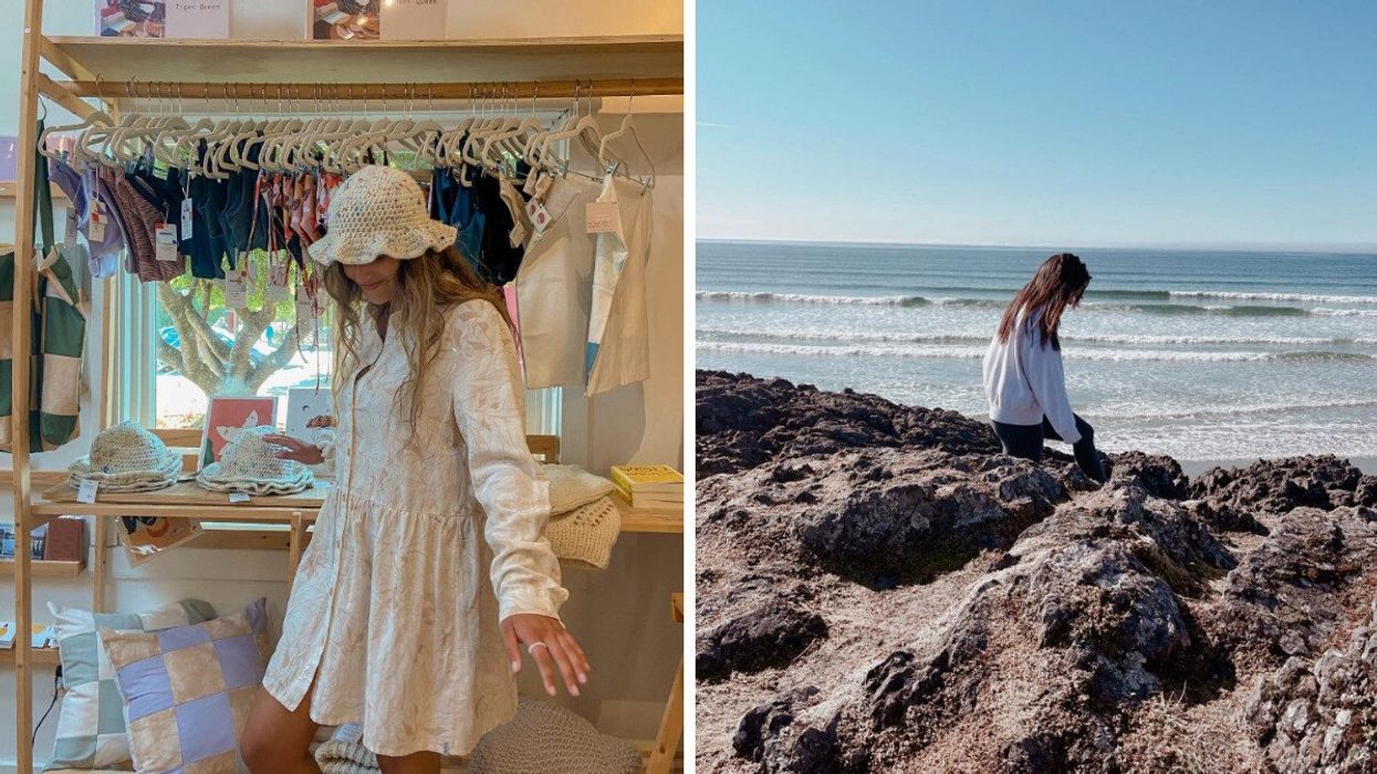 Person in in a store. Someone at a beach.