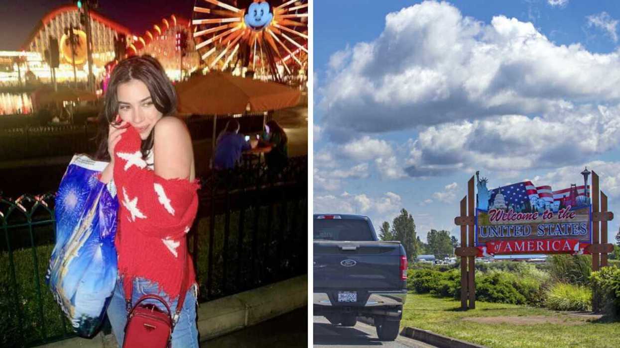 Person in the USA. Right: Canada-US Border crossing.